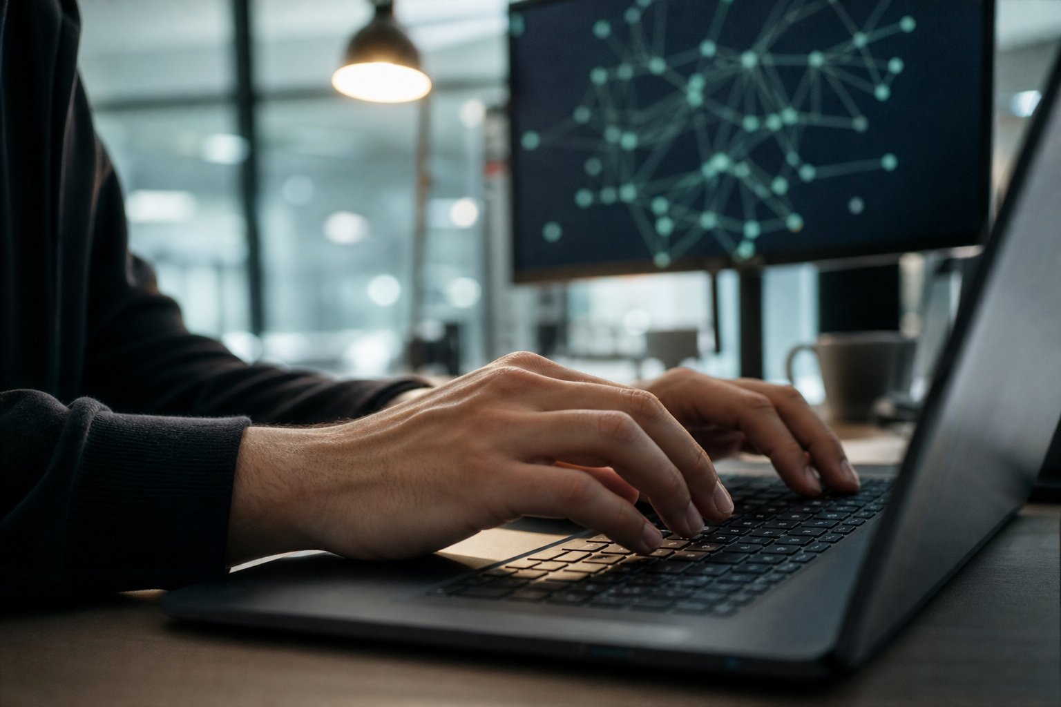 Specialist working a case at a laptop